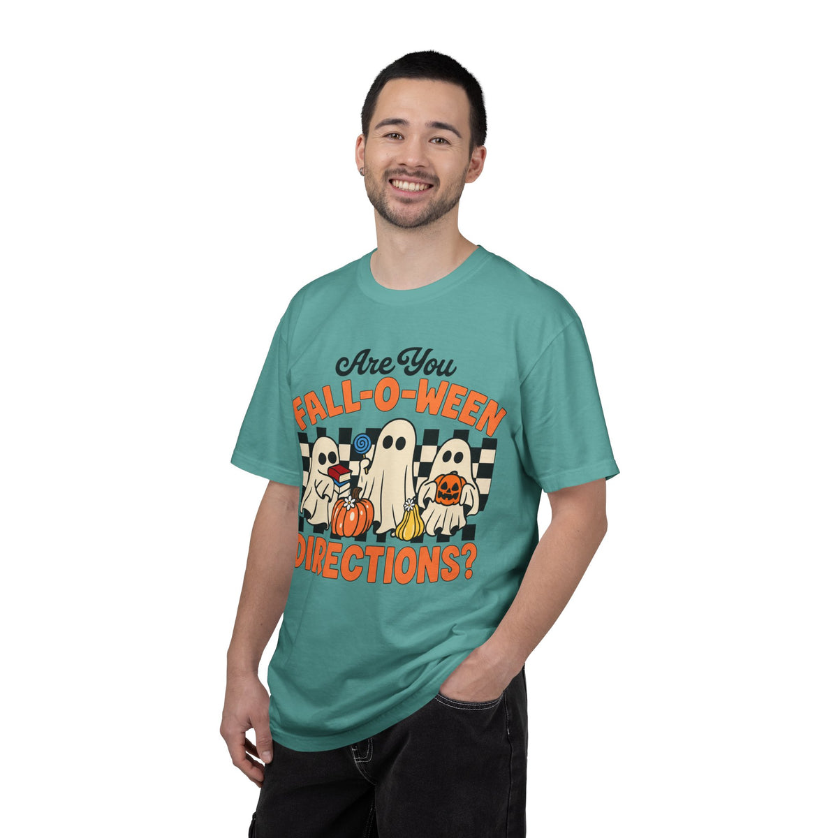 Fall-o-ween Ghosts Directions? T-shirt | Halloween pumpkin retro graphic
