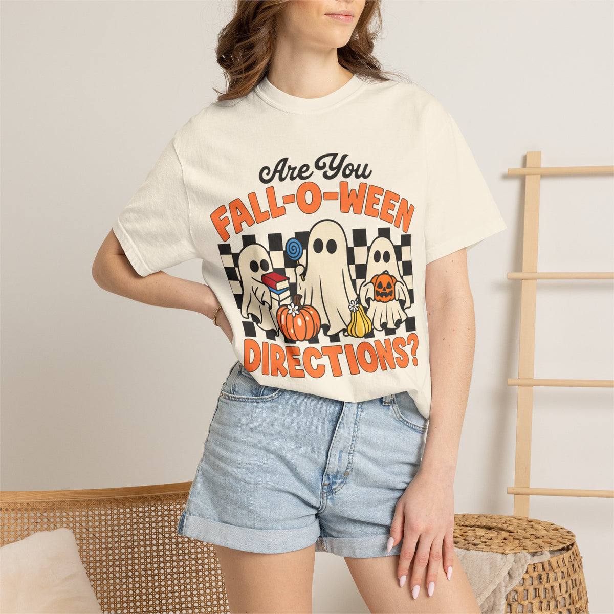 Fall-o-ween Ghosts Directions? T-shirt | Halloween pumpkin retro graphic