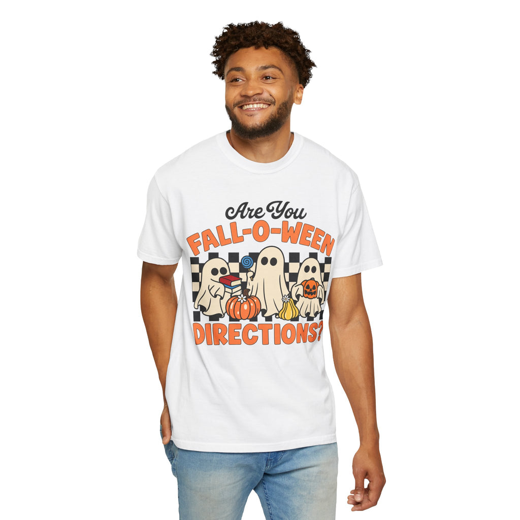 Fall-o-ween Ghosts Directions? T-shirt | Halloween pumpkin retro graphic