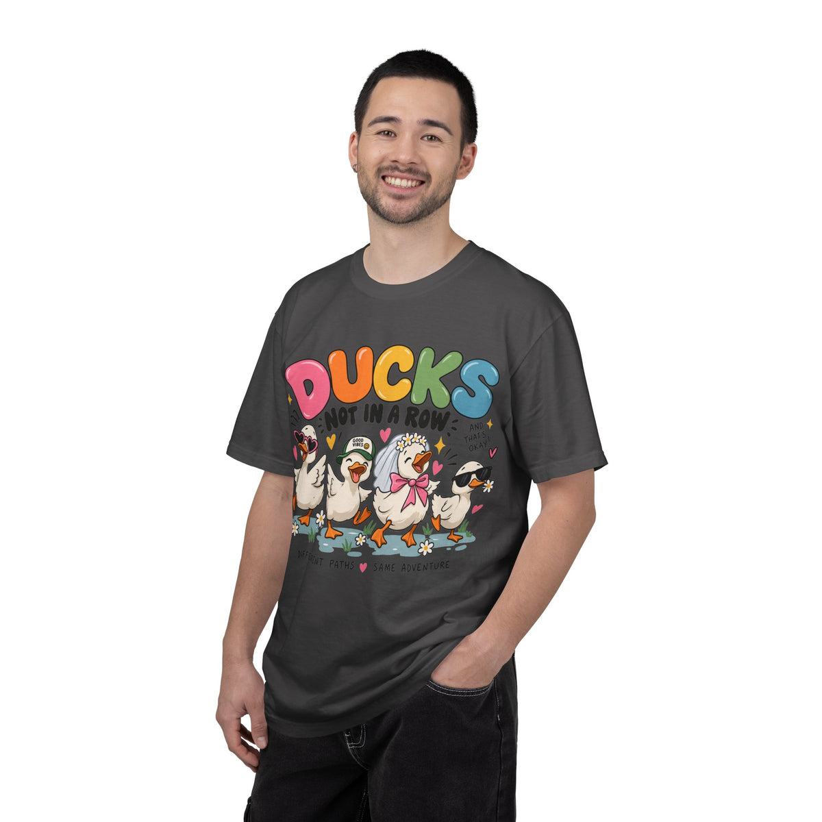 Ducks Not In A Row tee | Cute Duck Illustration T-Shirt, Different Paths Same Adventure