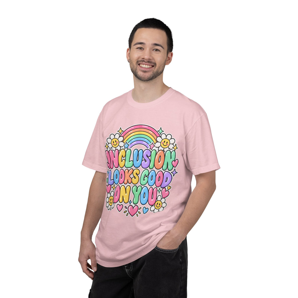 Inclusion Looks Good On You T-Shirt | Rainbow Smiles Graphic Tee