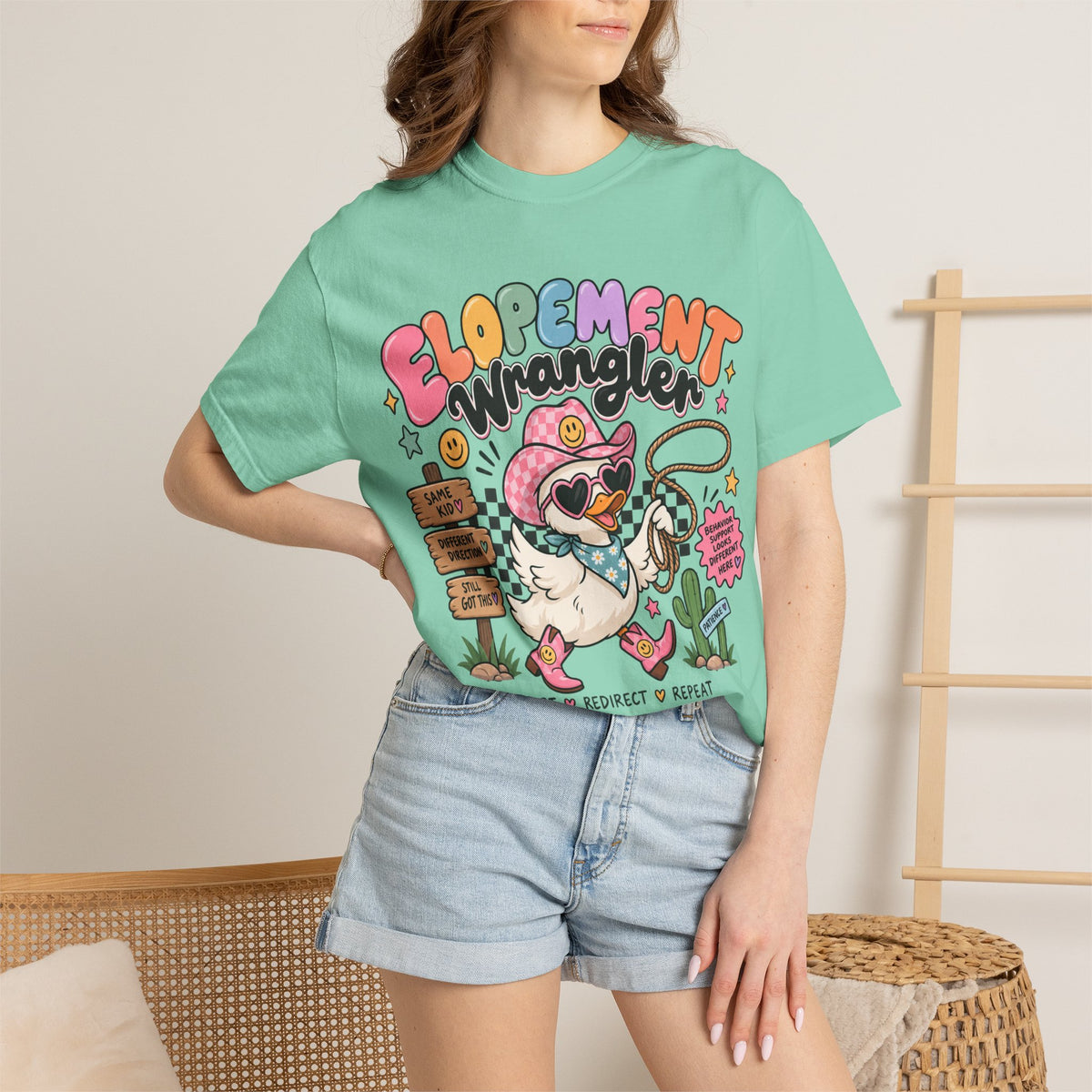Elopement T-shirt | Cute Cowboy Sloth Illustration, Western Floral Tee