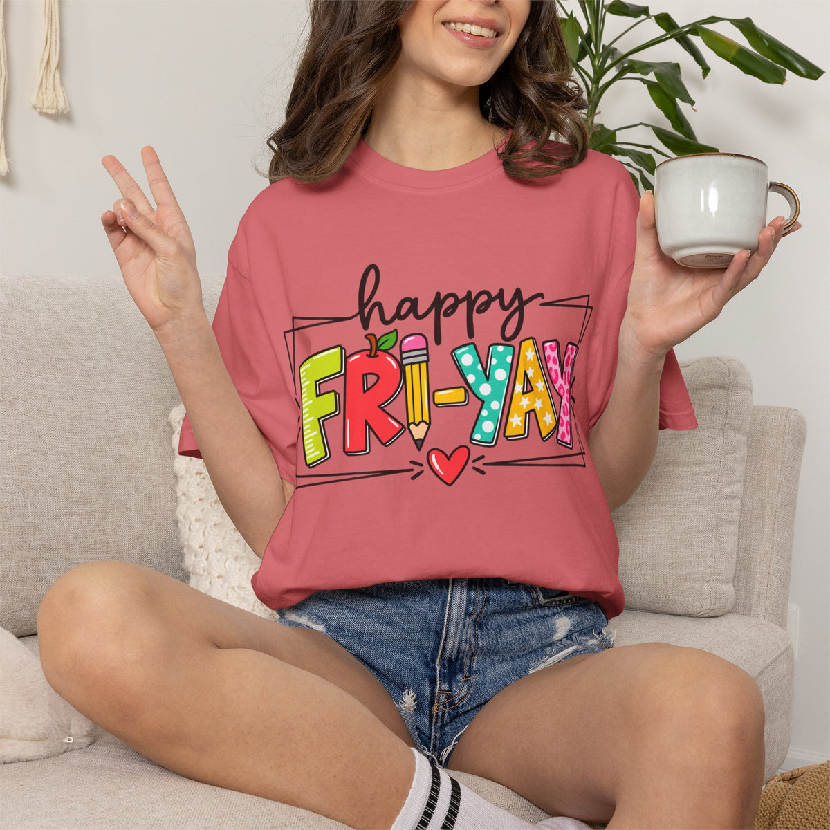 Happy Fri-yay Colorful Graphic T-shirt | Cute Friday Celebration Tee