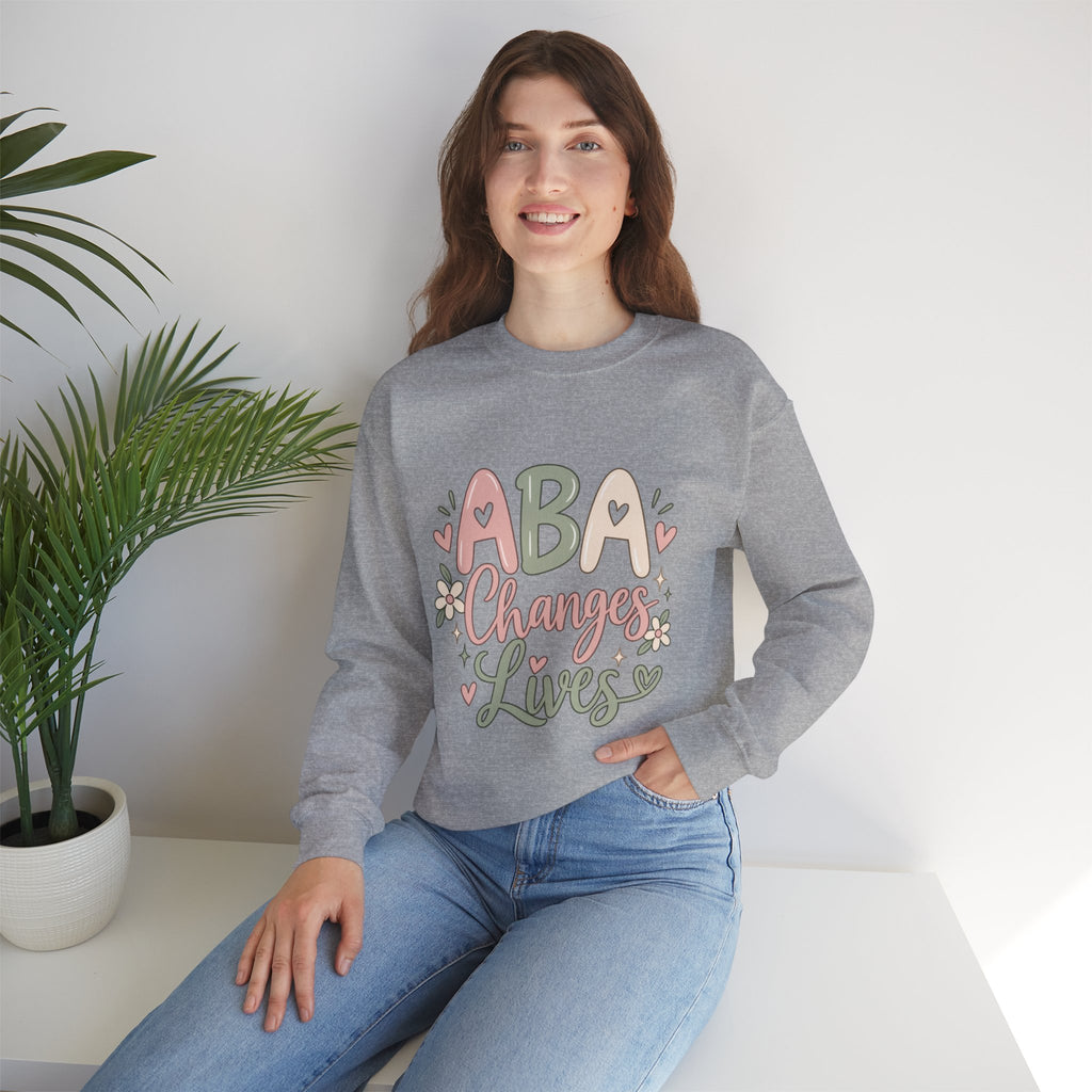 ABA Changes Lives Sweatshirt | Autism Therapy Awareness, Pastel Floral Design