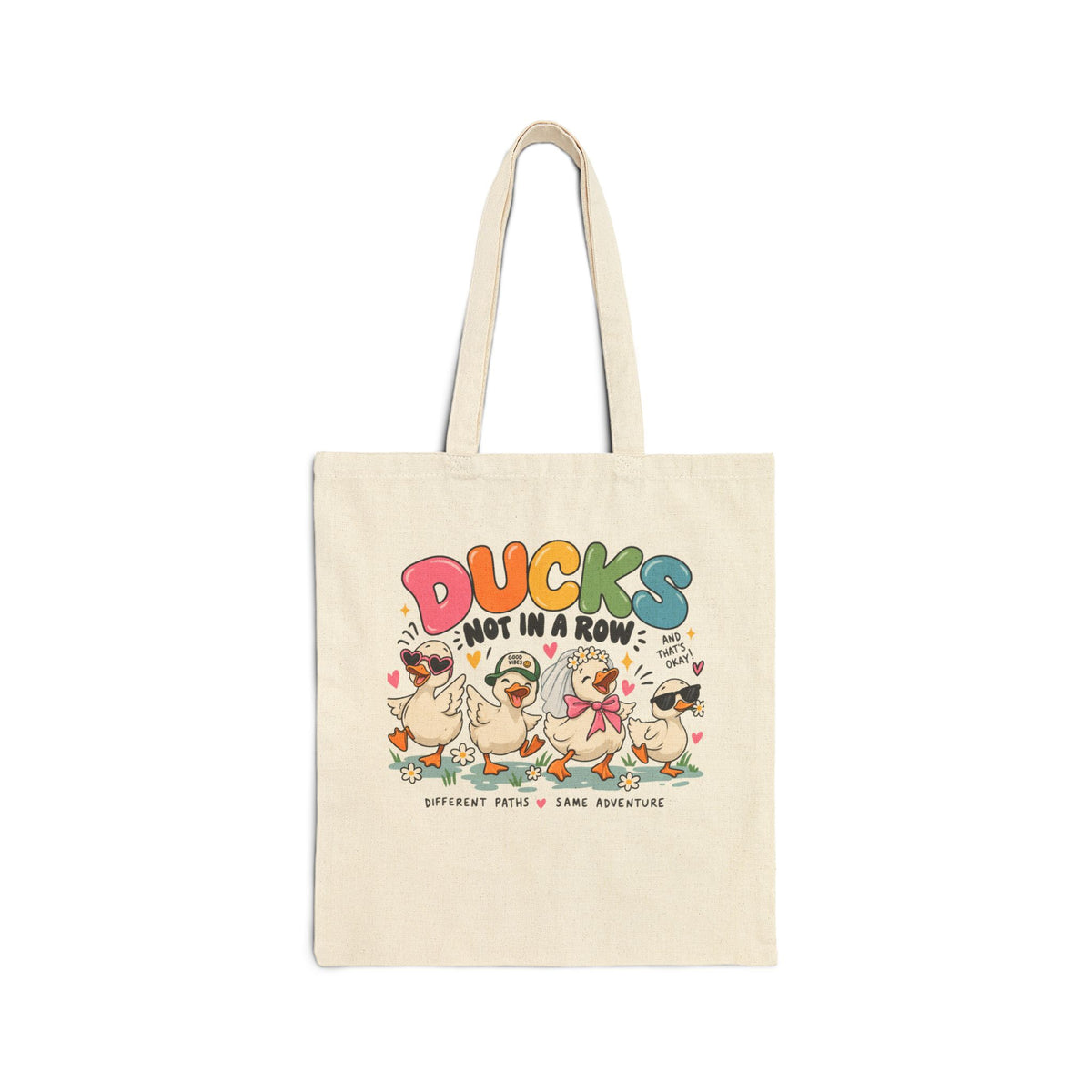 Ducks Not In A Row Tote Bag | Cartoon Ducks Canvas Tote