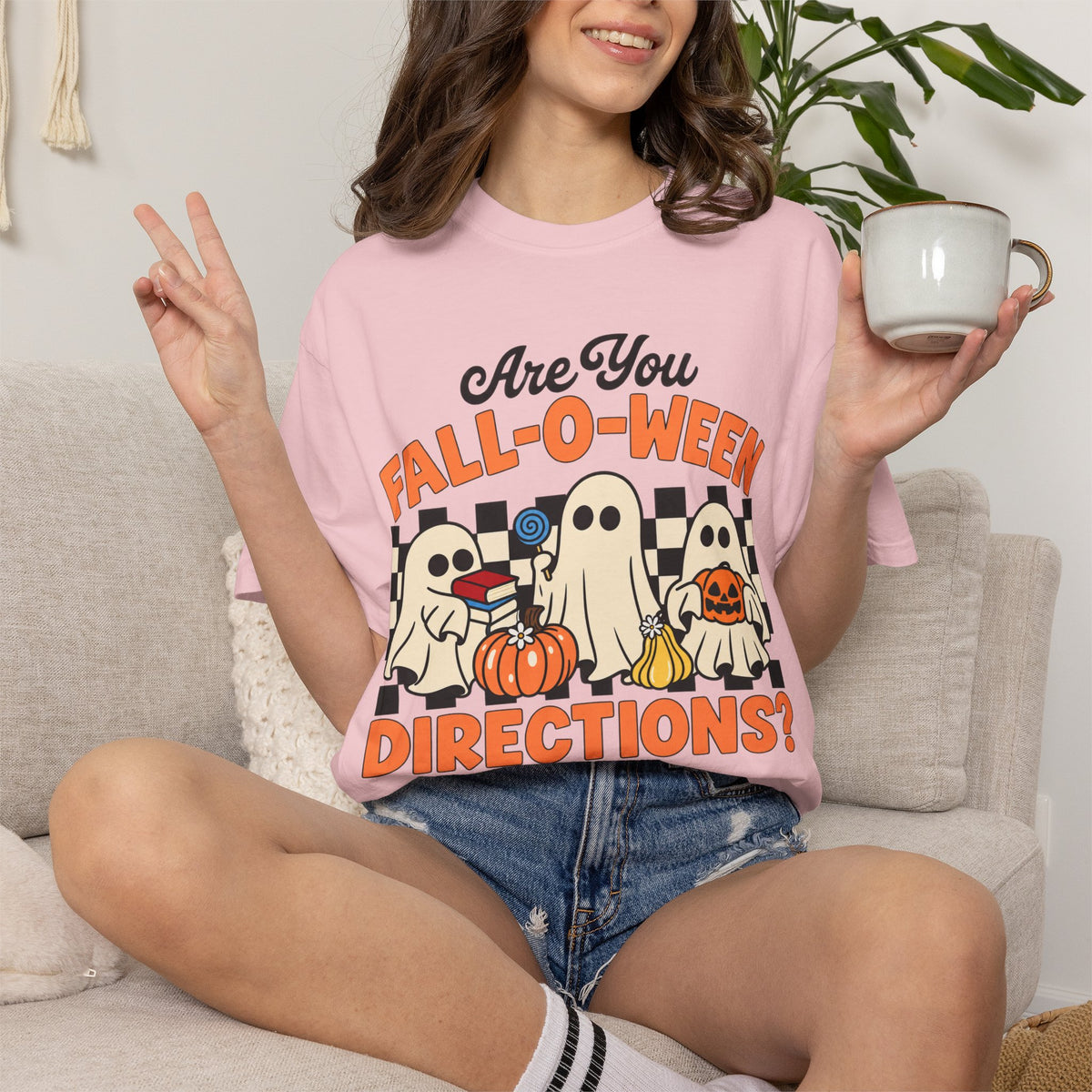 Fall-o-ween Ghosts Directions? T-shirt | Halloween pumpkin retro graphic