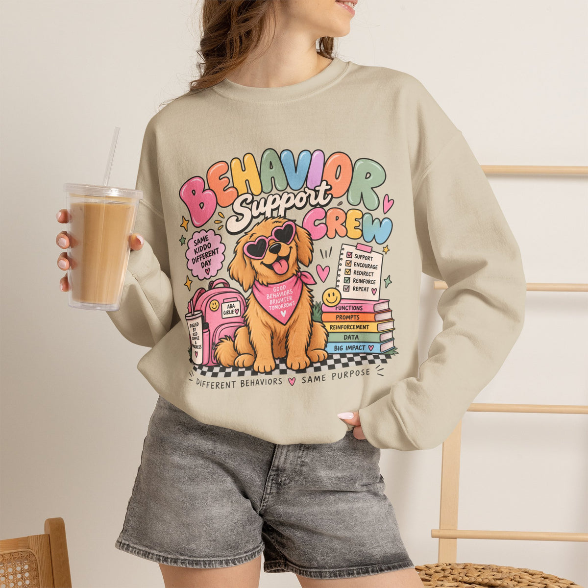 Behavior Support Crew sweatshirt | School Therapy Dog Design, Books & Classroom Icons