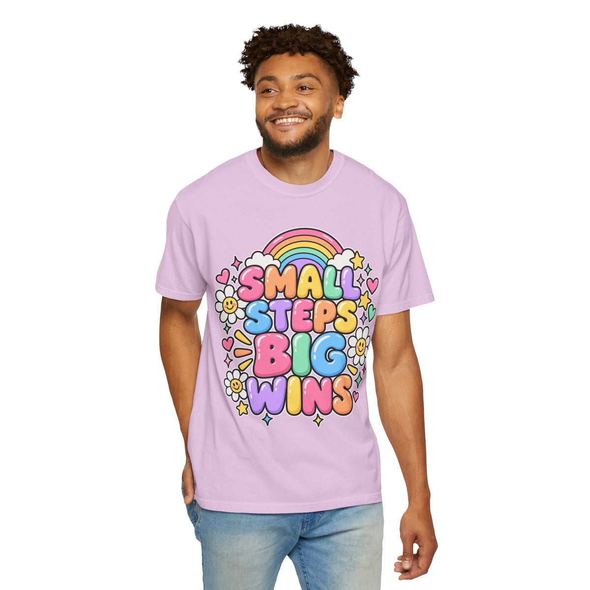 Small Steps Big Wins T-shirt | Retro Rainbow Positive Graphic