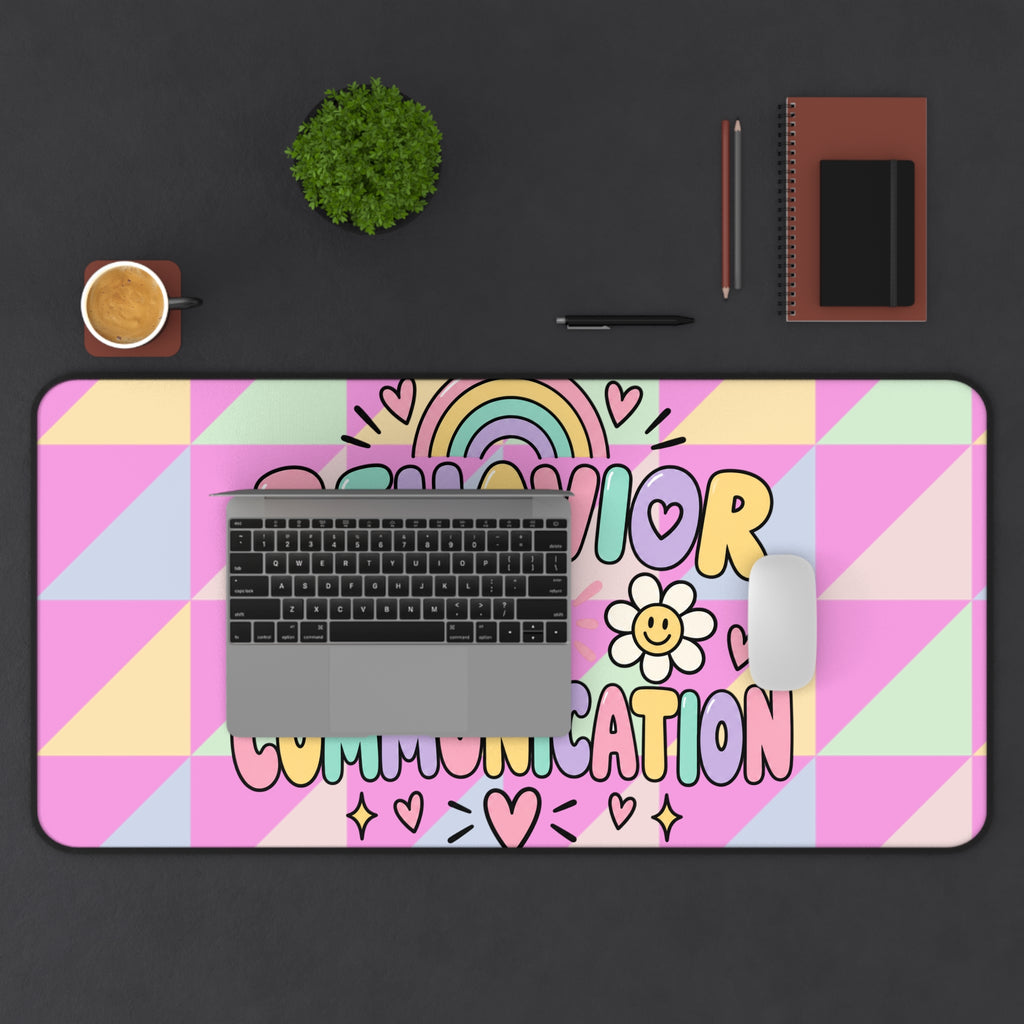 Behavior Is Communication Desk Mat | Pastel Rainbow Floral Classroom Décor