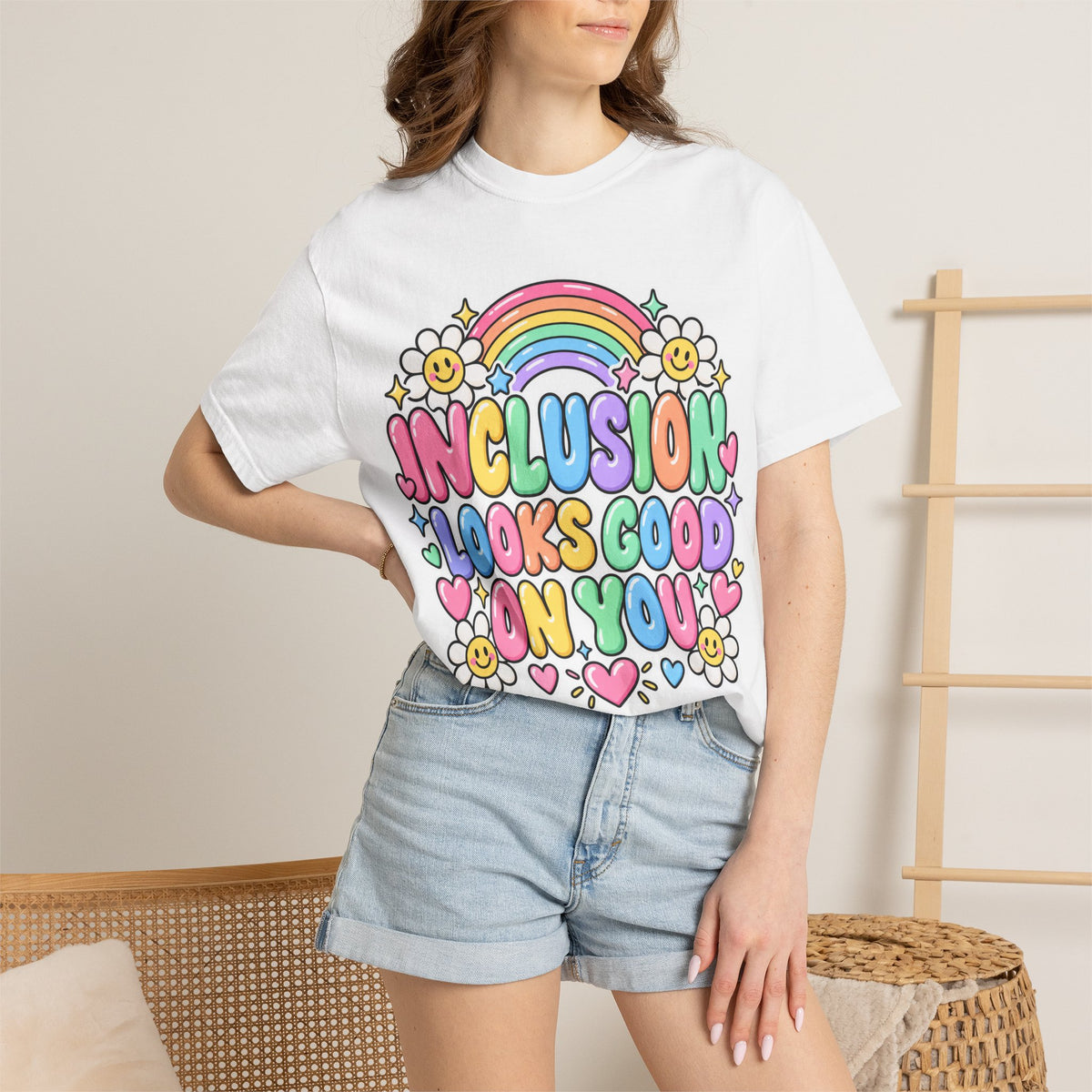 Inclusion Looks Good On You T-Shirt | Rainbow Smiles Graphic Tee