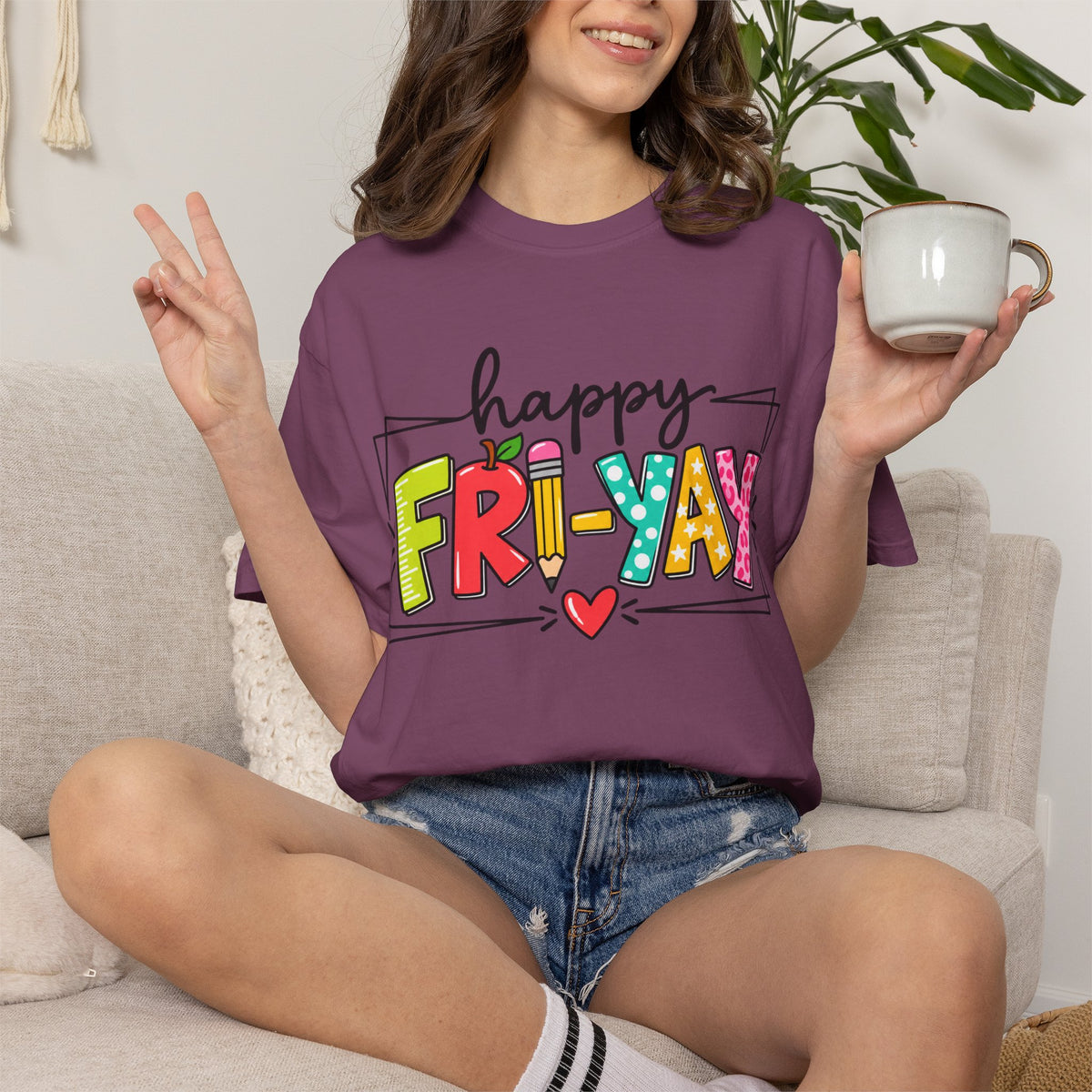 Happy Fri-yay Colorful Graphic T-shirt | Cute Friday Celebration Tee