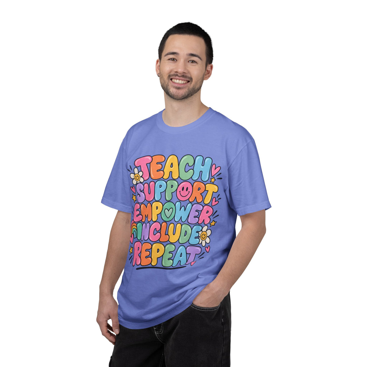 Teach Support Empower Include Repeat T-shirt | Rainbow Positivity Tee