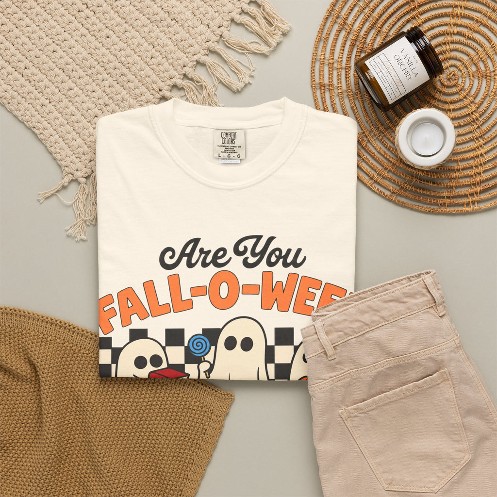 Fall-o-ween Ghosts Directions? T-shirt | Halloween pumpkin retro graphic