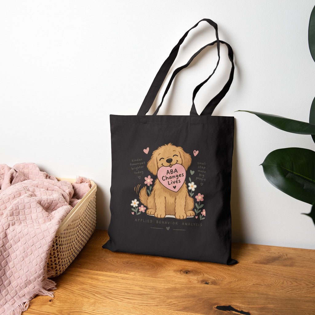 Golden Retriever Puppy Holding Heart tote bag | Cute Dog Illustration, Floral Accents