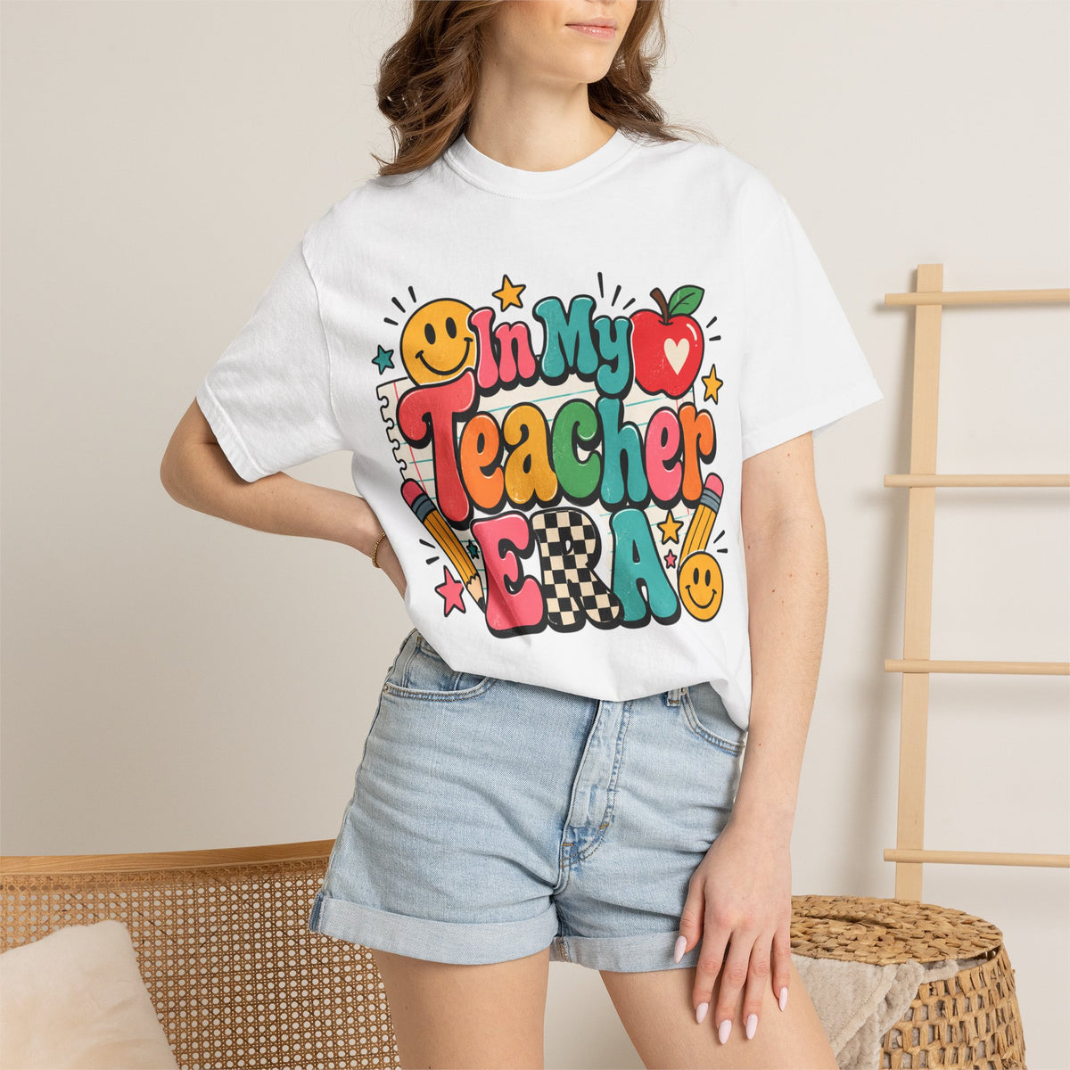 In My Teacher Era T-shirt | Retro School Graphic, Apple & Pencils