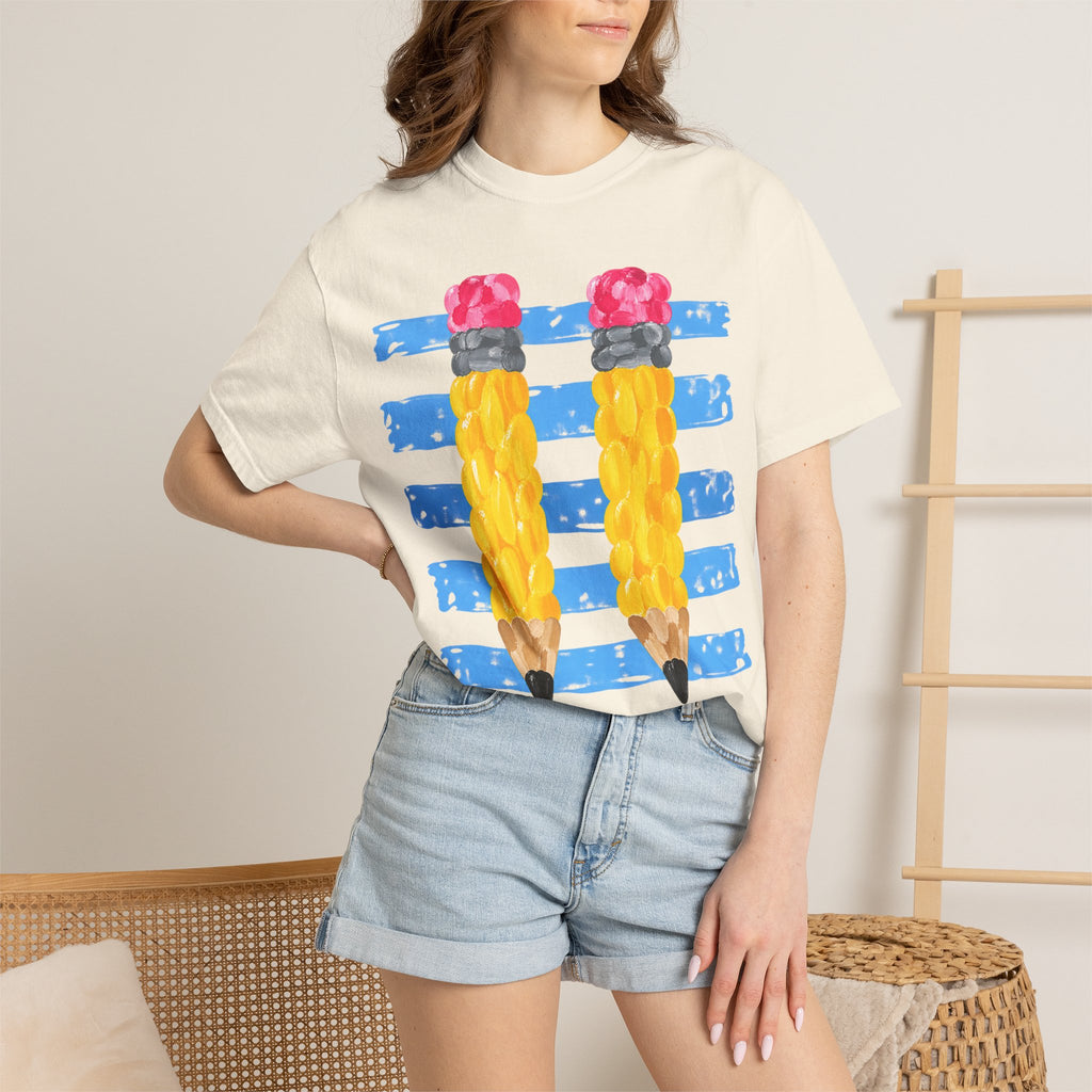 Braided Pencil Illustration T-Shirt | School Art Teacher Tee