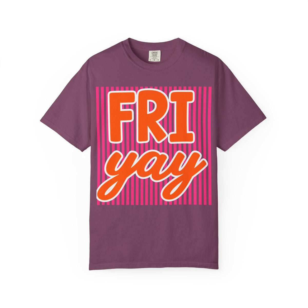 FRI yay T-shirt | Bright Retro Text, Pink Stripes