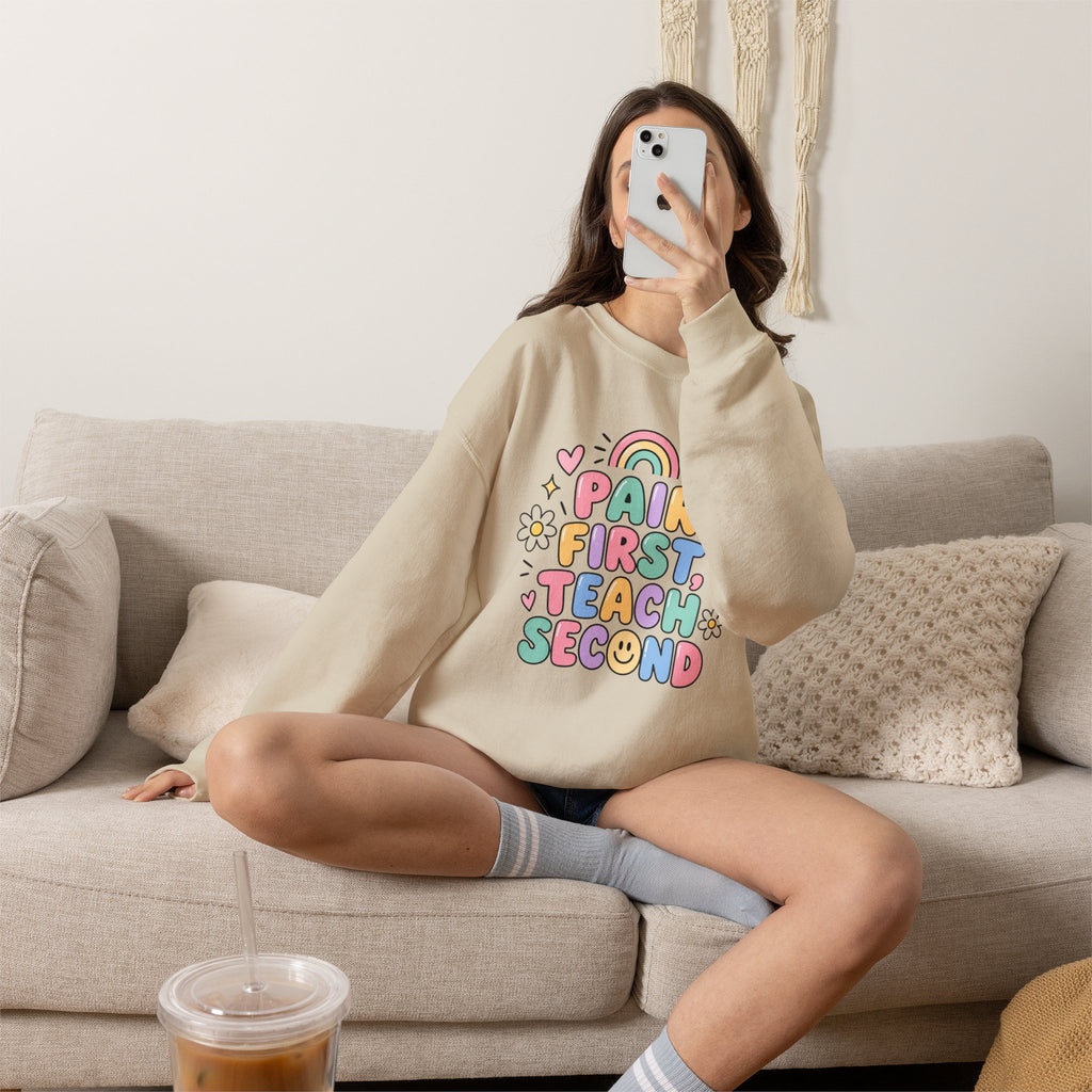 Pair First Teach Second Sweatshirt | Cute Rainbow Teacher Shirt