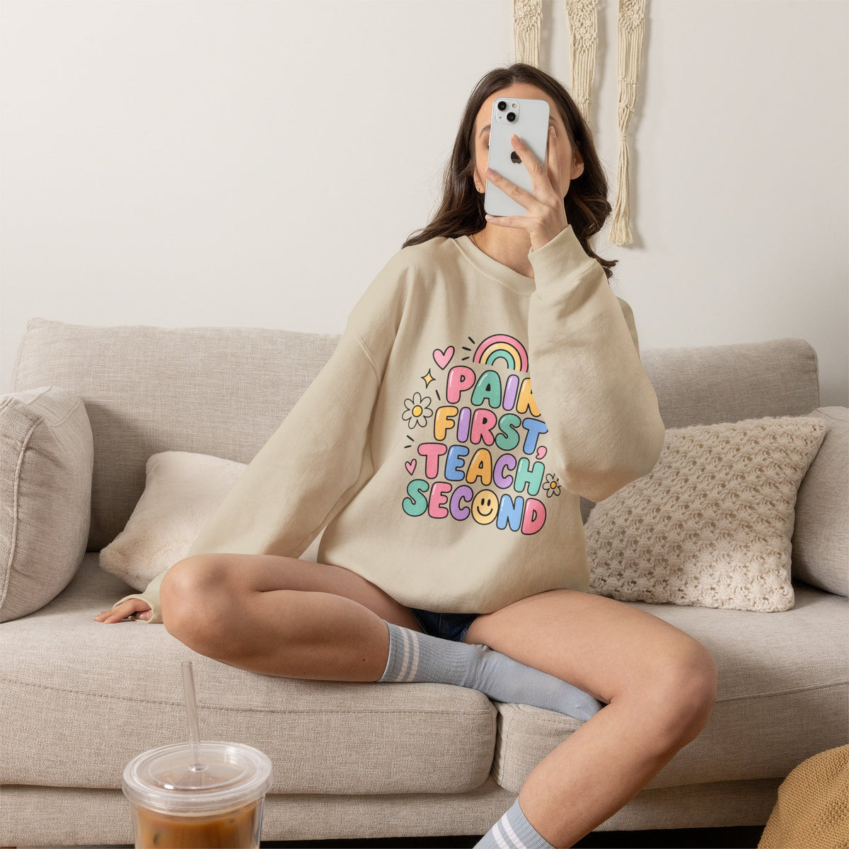 Pair First Teach Second Sweatshirt | Cute Rainbow Teacher Shirt