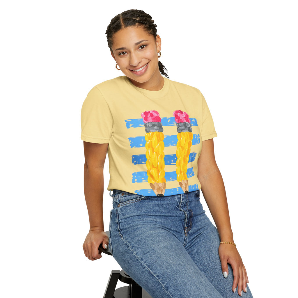 Braided Pencil Illustration T-Shirt | School Art Teacher Tee