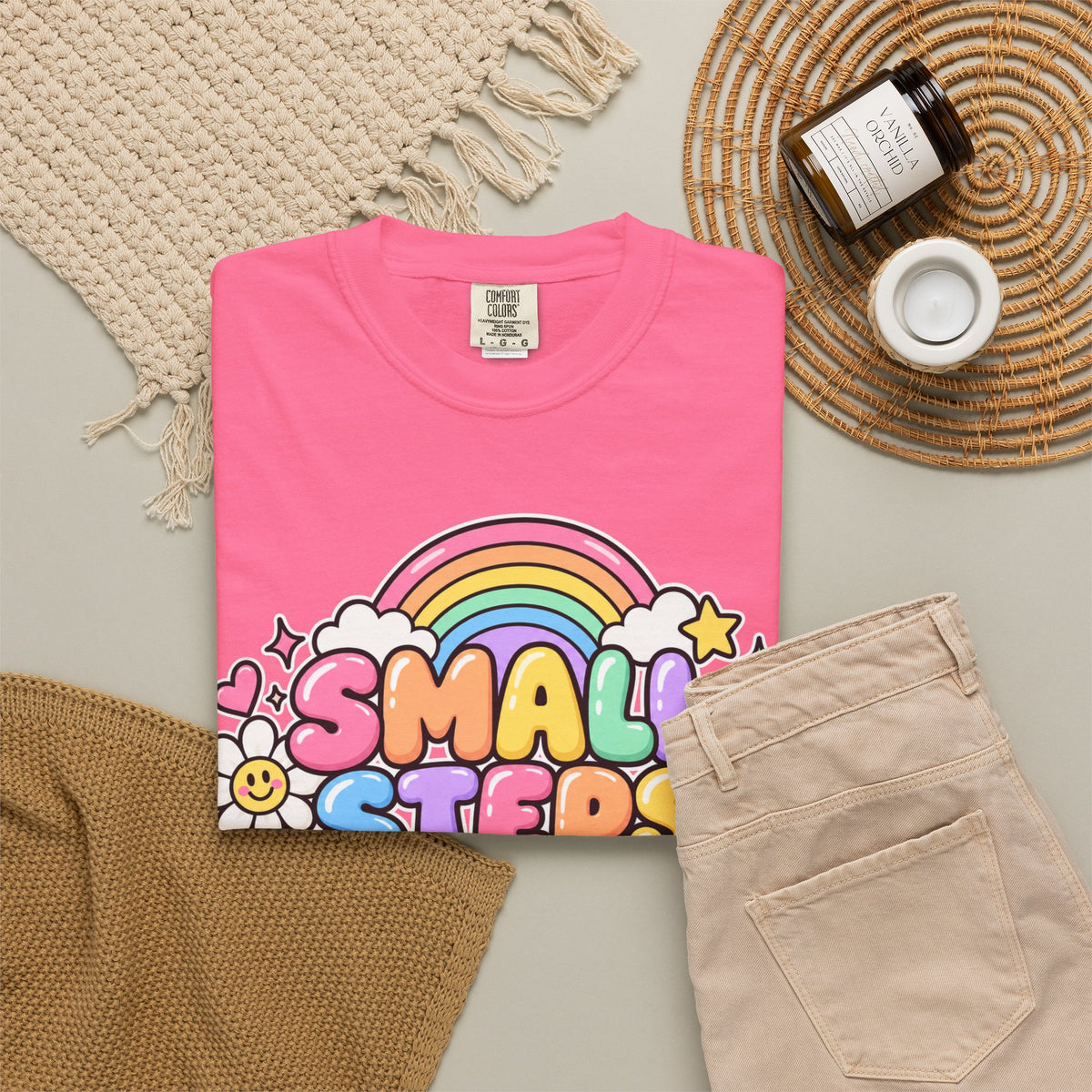 Small Steps Big Wins T-shirt | Retro Rainbow Positive Graphic