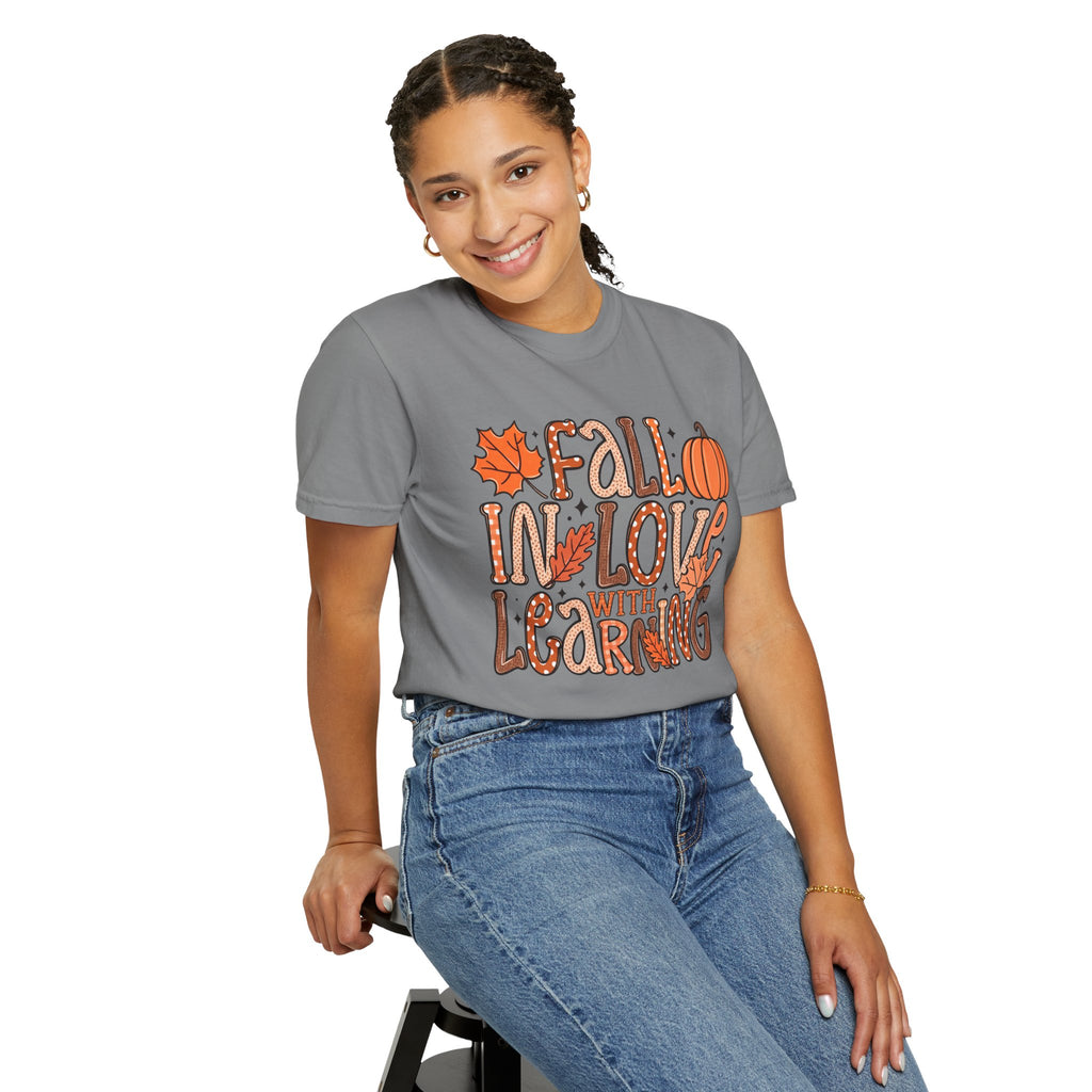 Fall in Love with Learning T-Shirt | Teacher Autumn Pumpkin Leaves