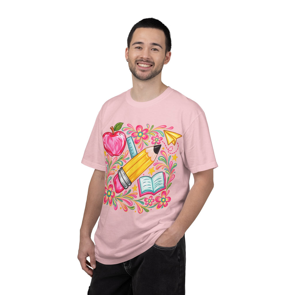 School Supplies Pencil Apple Floral T-shirt | Teacher Student Back to School