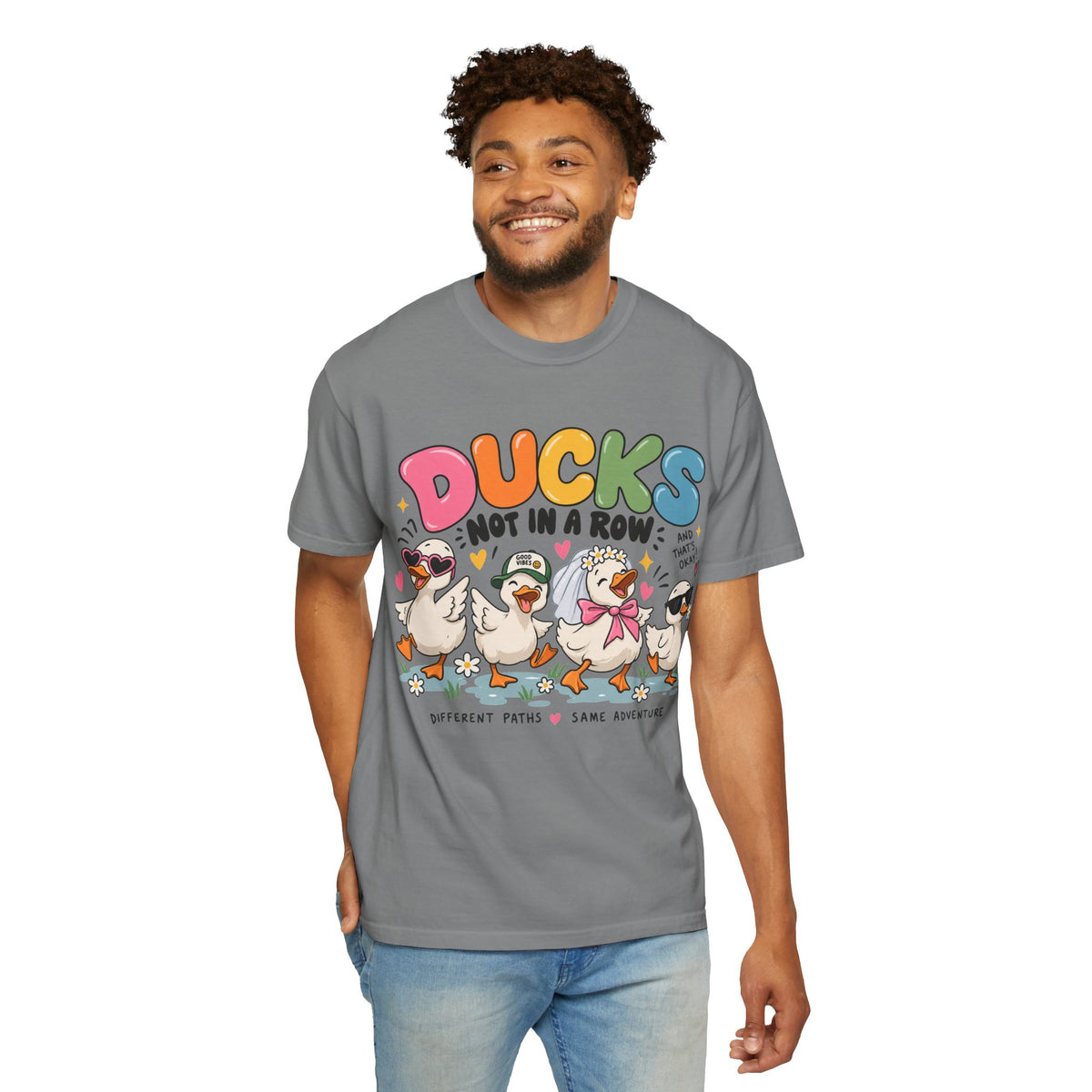 Ducks Not In A Row tee | Cute Duck Illustration T-Shirt, Different Paths Same Adventure
