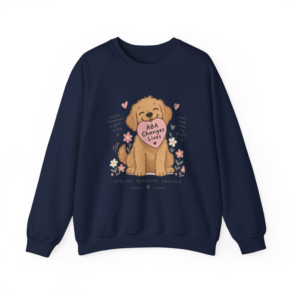 Cute Golden Retriever Holding Heart ABA Changes Lives sweatshirt | Applied Behavior Analysis dog design