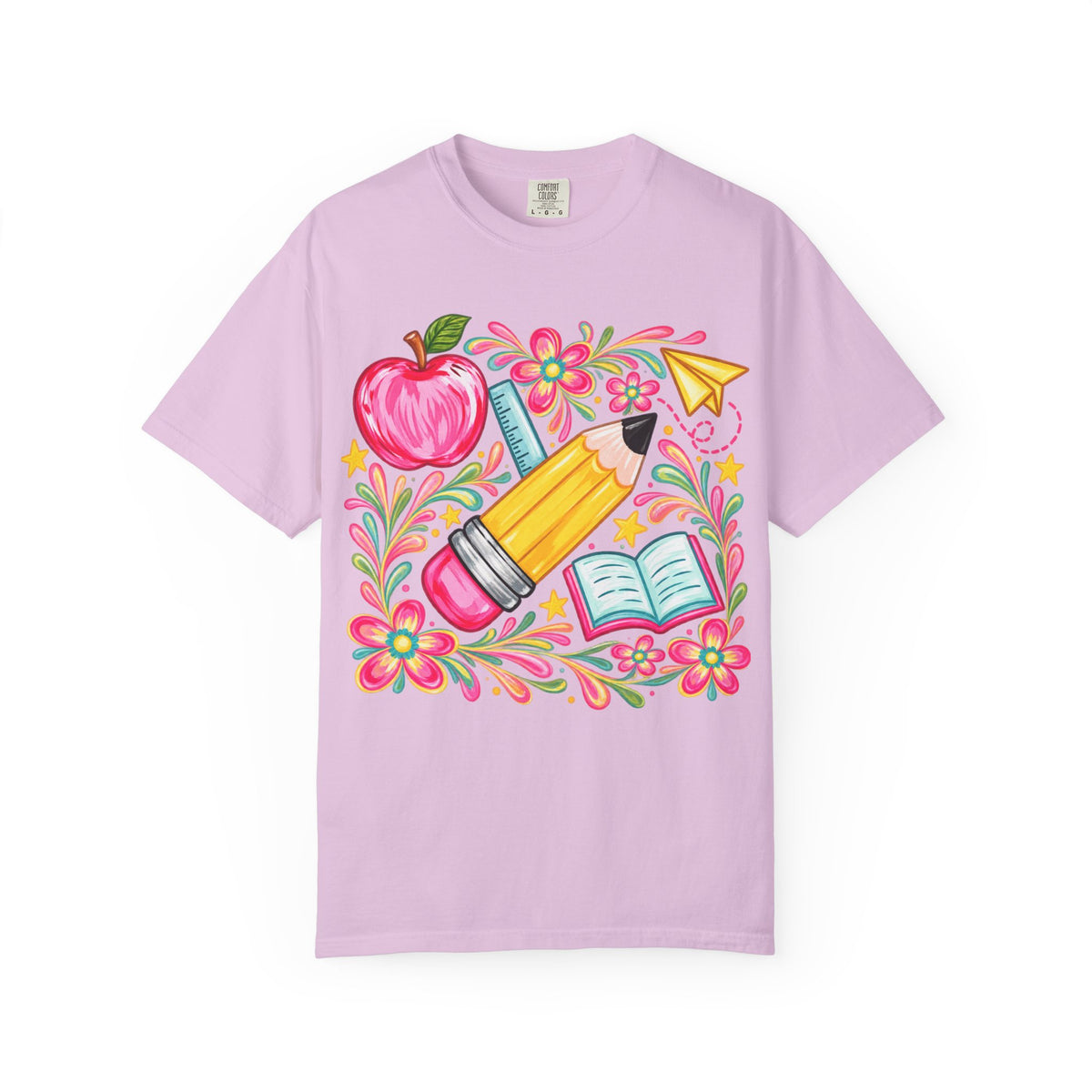 School Supplies Pencil Apple Floral T-shirt | Teacher Student Back to School