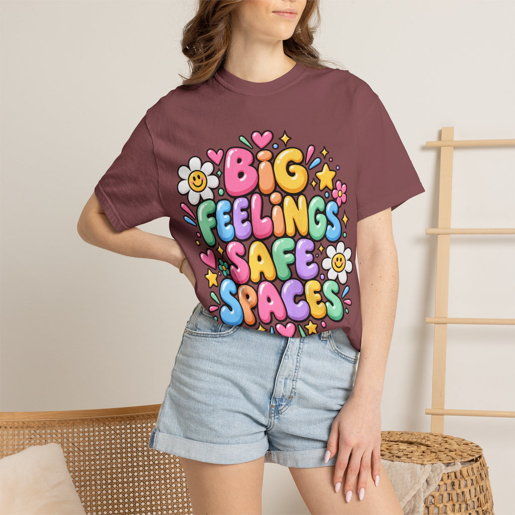 Big Feelings Safe Spaces T-shirt | Pastel Cute Floral Typography