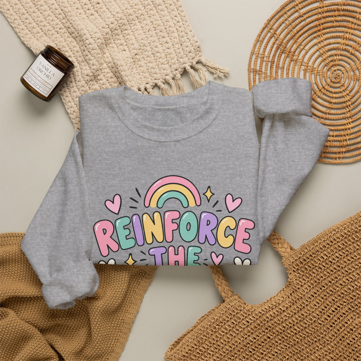 Reinforce the Good Crewneck | Rainbow Heart Daisy Positive Message Sweatshirt