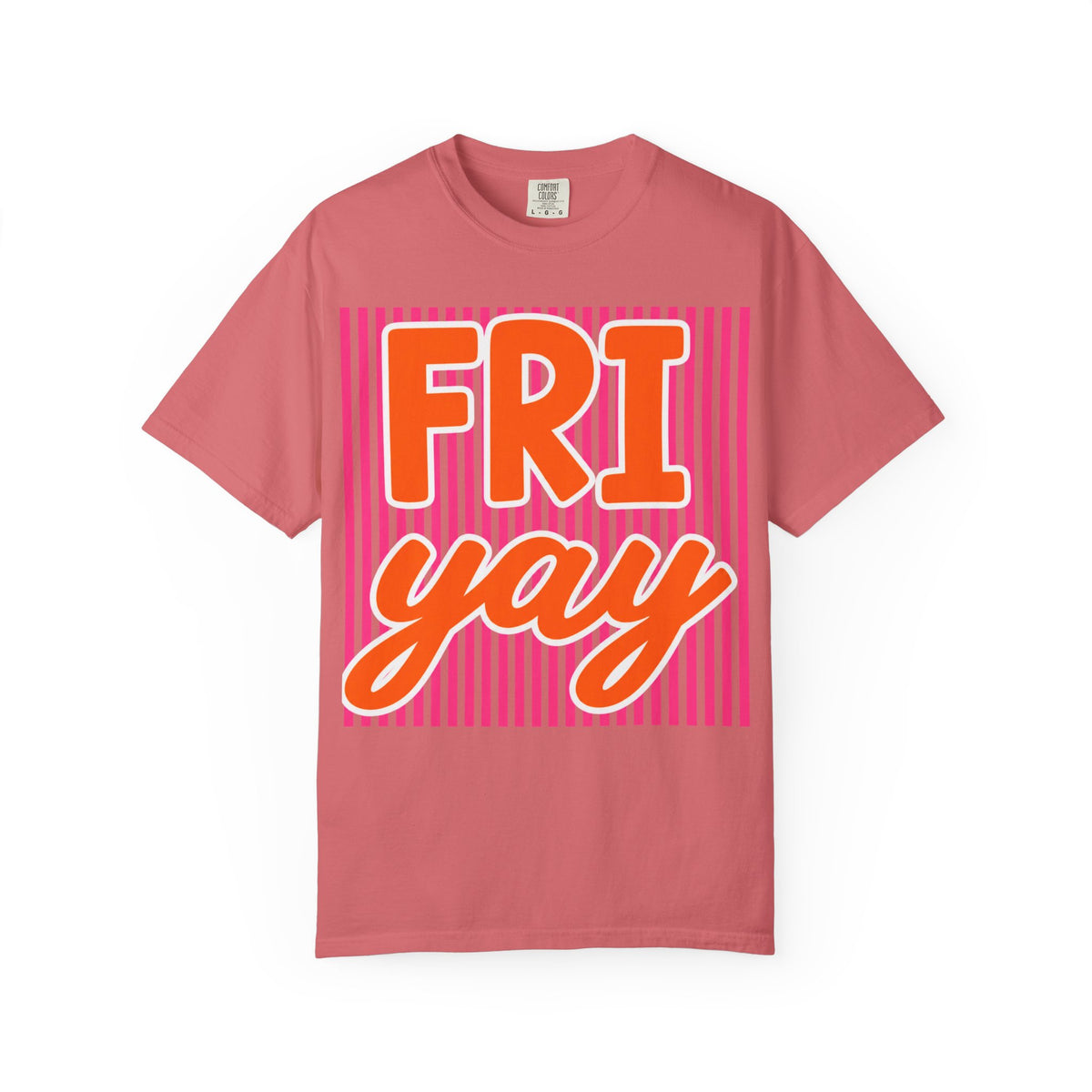 FRI yay T-shirt | Bright Retro Text, Pink Stripes
