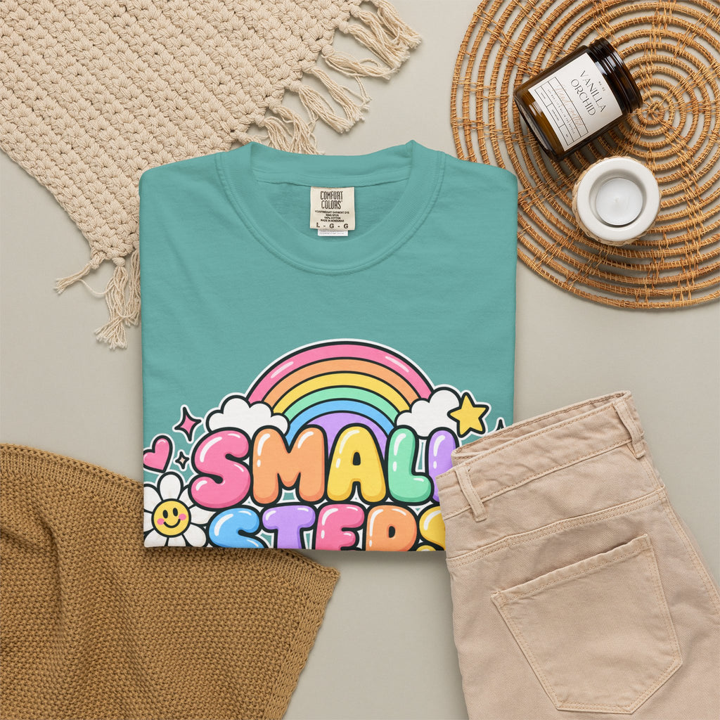 Small Steps Big Wins T-shirt | Retro Rainbow Positive Graphic