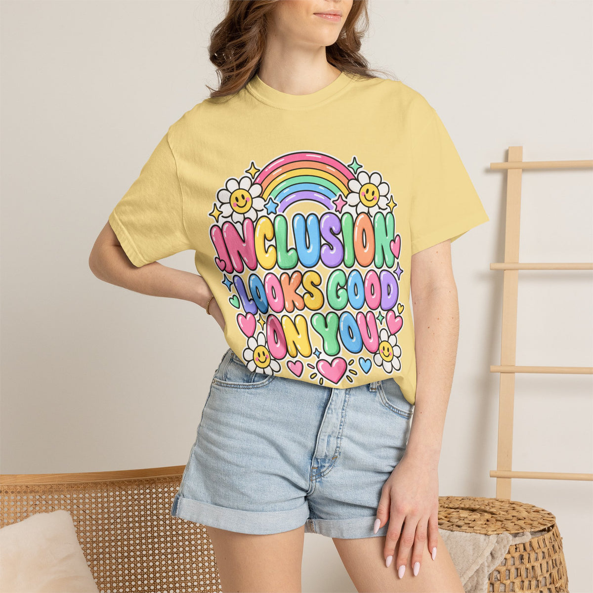 Inclusion Looks Good On You T-Shirt | Rainbow Smiles Graphic Tee