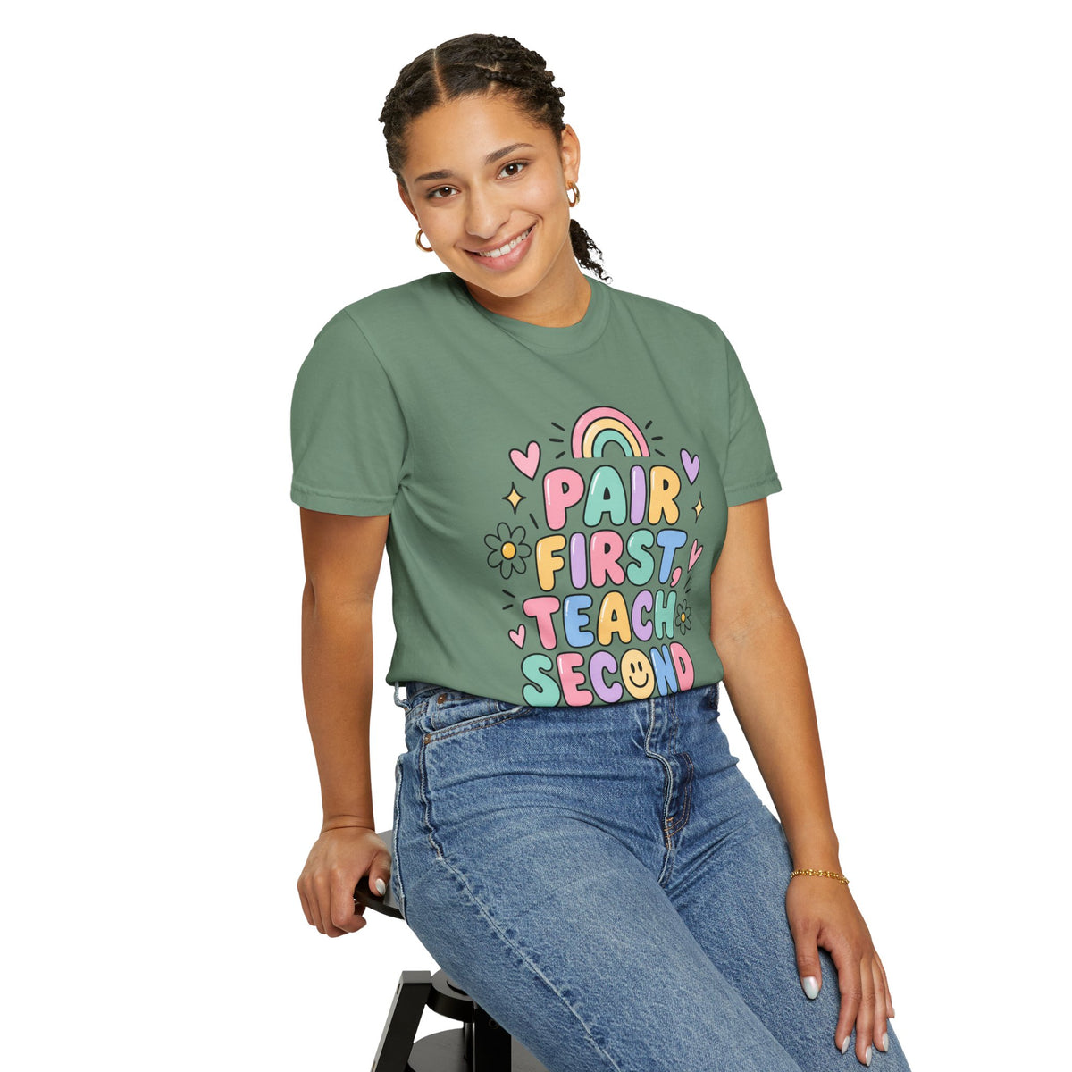 Pair First Teach Second T-Shirt | Cute Rainbow Classroom Design