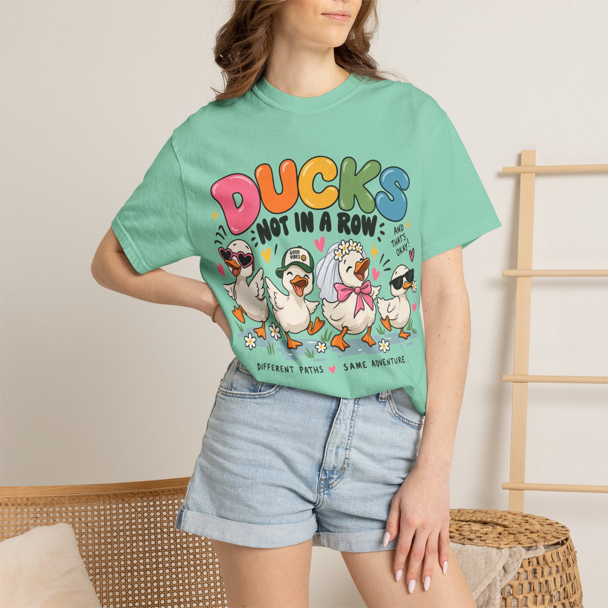 Ducks Not In A Row tee | Cute Duck Illustration T-Shirt, Different Paths Same Adventure