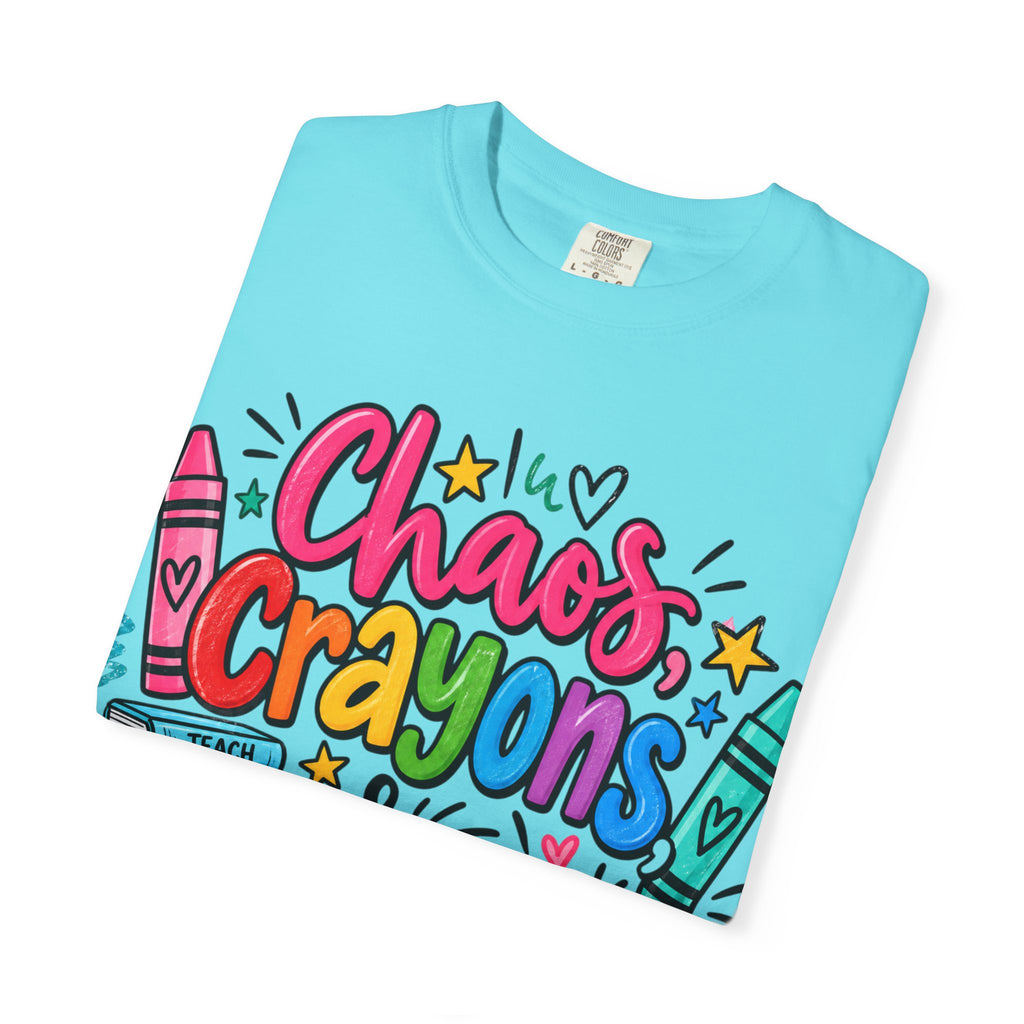 Chaos Crayons & Confidence T-shirt | Colorful Crayon School Art Tee