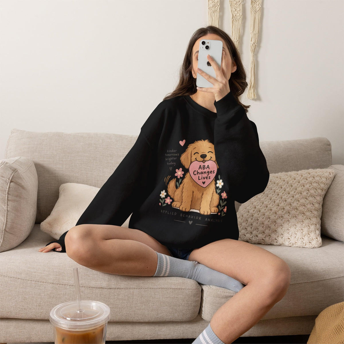 Cute Golden Retriever Holding Heart ABA Changes Lives sweatshirt | Applied Behavior Analysis dog design