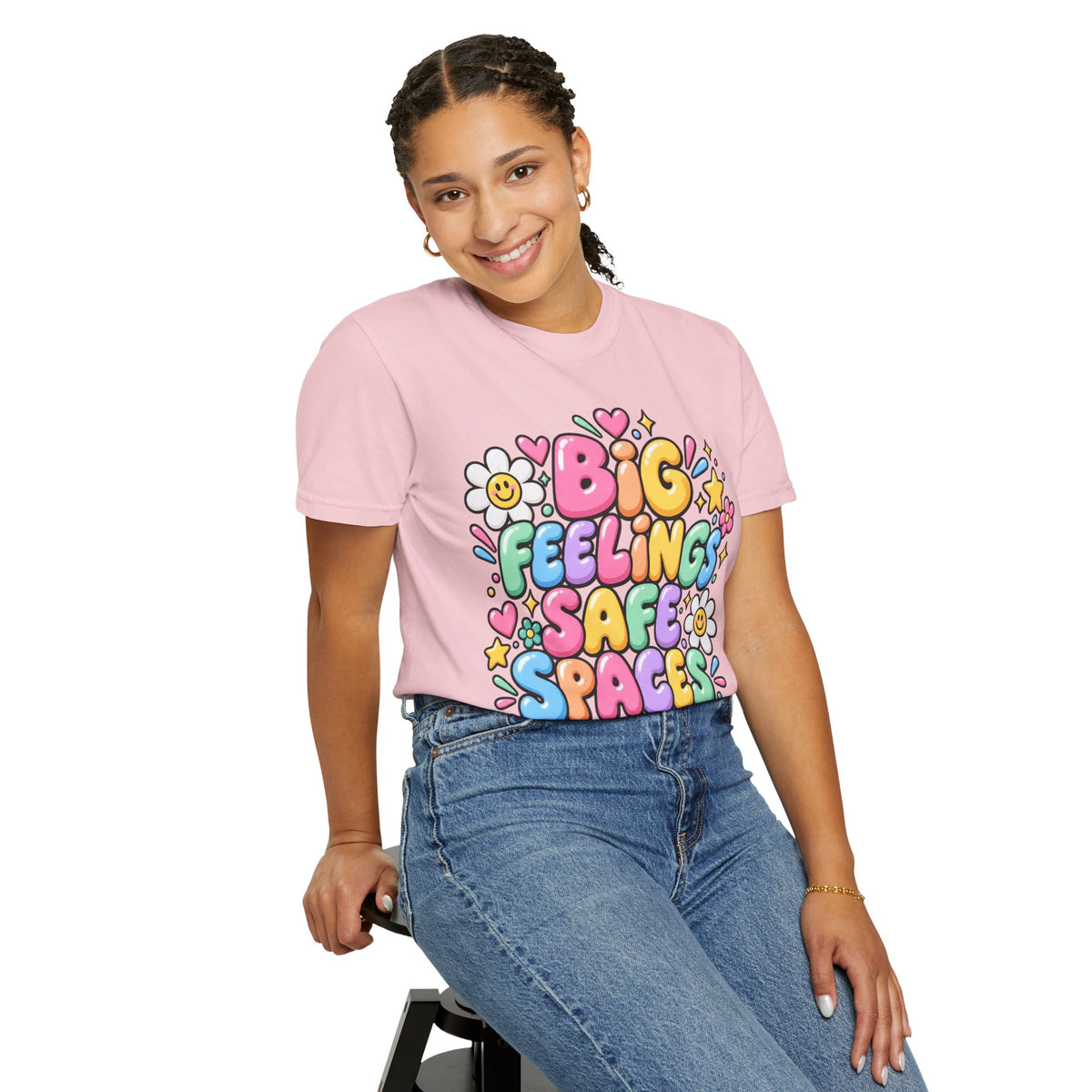 Big Feelings Safe Spaces T-shirt | Pastel Cute Floral Typography