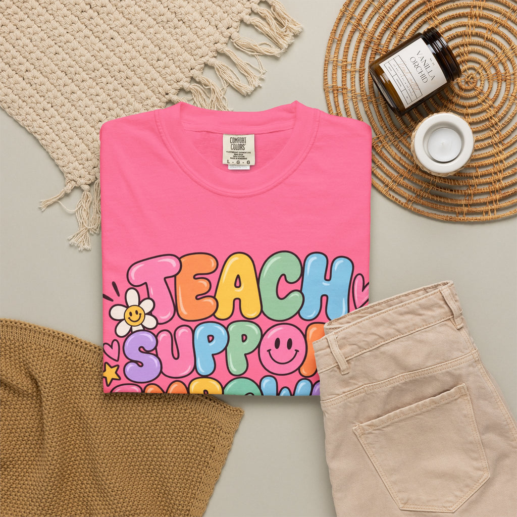 Teach Support Empower Include Repeat T-shirt | Rainbow Positivity Tee