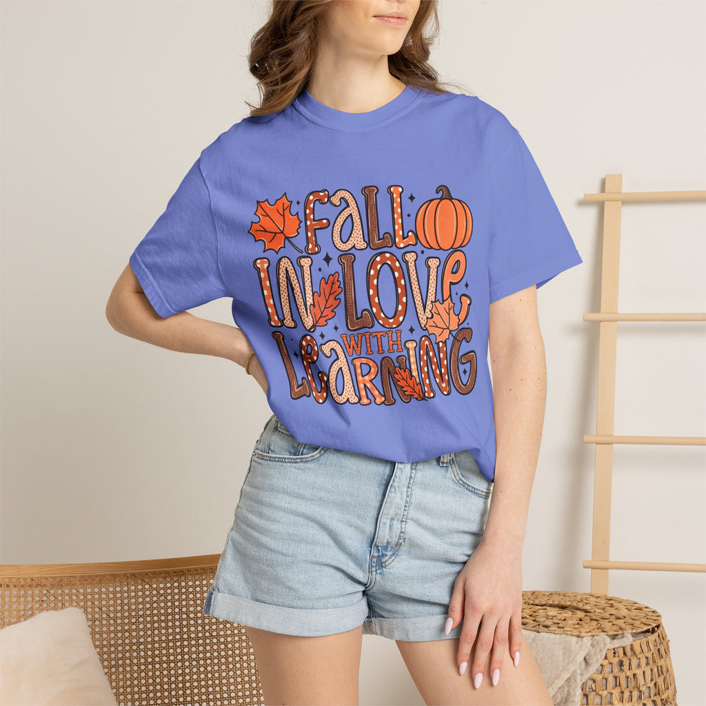 Fall in Love with Learning T-Shirt | Teacher Autumn Pumpkin Leaves