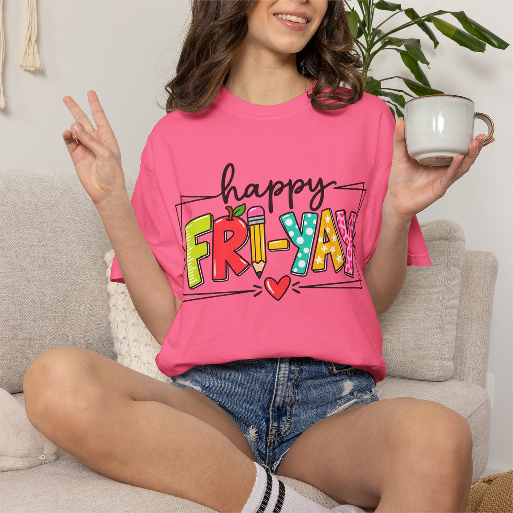 Happy Fri-yay Colorful Graphic T-shirt | Cute Friday Celebration Tee