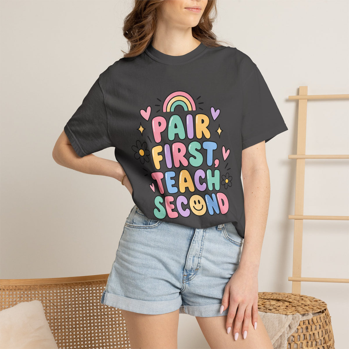Pair First Teach Second T-Shirt | Cute Rainbow Classroom Design