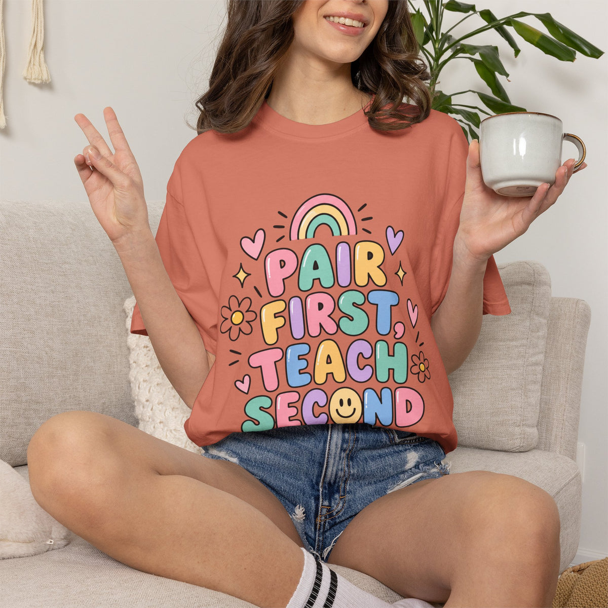 Pair First Teach Second T-Shirt | Cute Rainbow Classroom Design