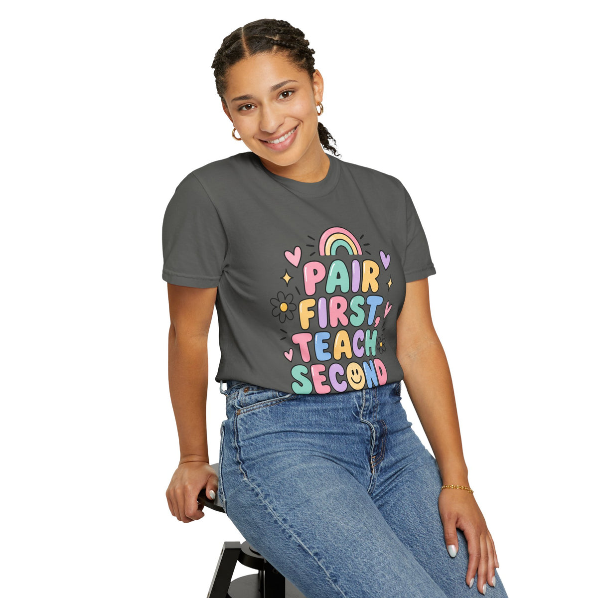 Pair First Teach Second T-Shirt | Cute Rainbow Classroom Design