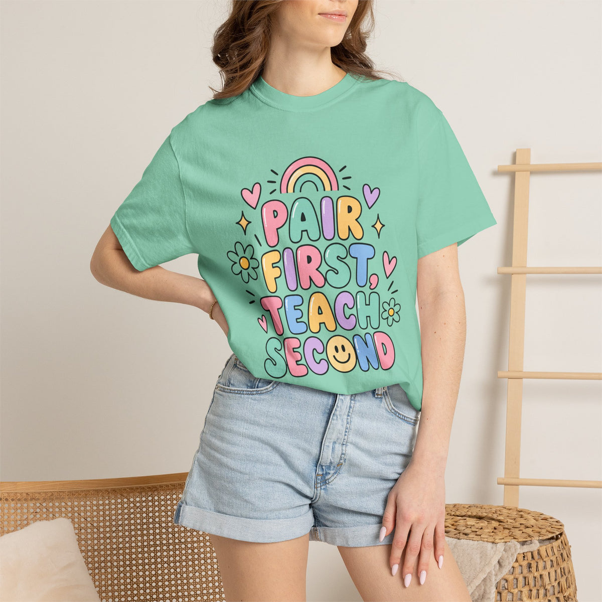 Pair First Teach Second T-Shirt | Cute Rainbow Classroom Design