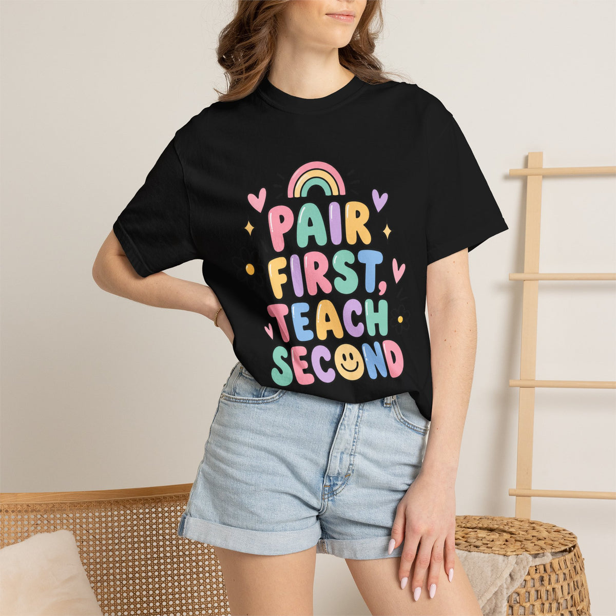 Pair First Teach Second T-Shirt | Cute Rainbow Classroom Design
