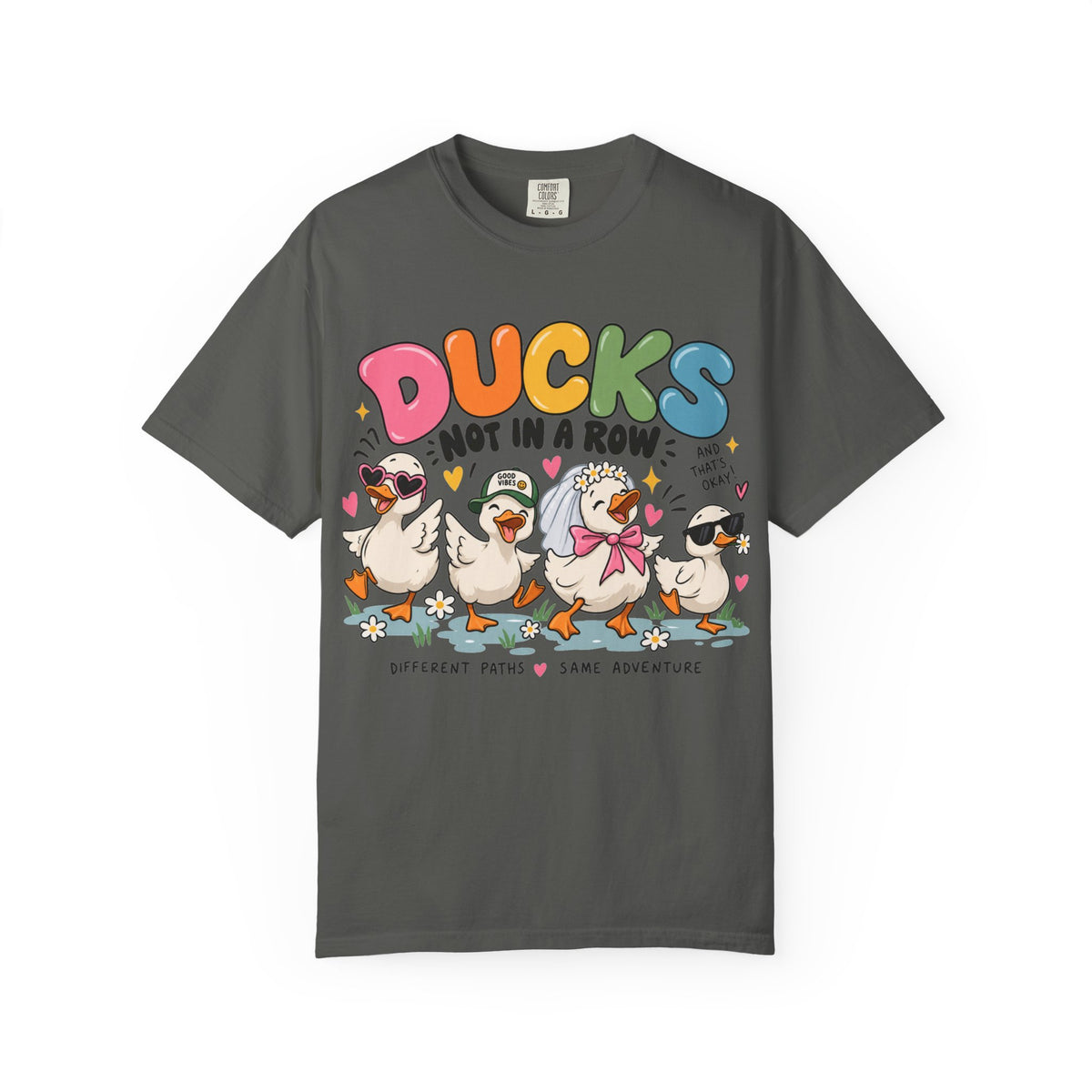 Ducks Not In A Row tee | Cute Duck Illustration T-Shirt, Different Paths Same Adventure
