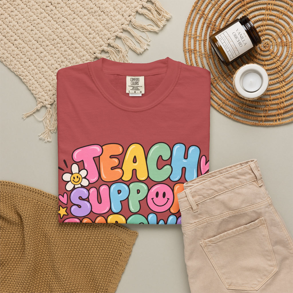 Teach Support Empower Include Repeat T-shirt | Rainbow Positivity Tee